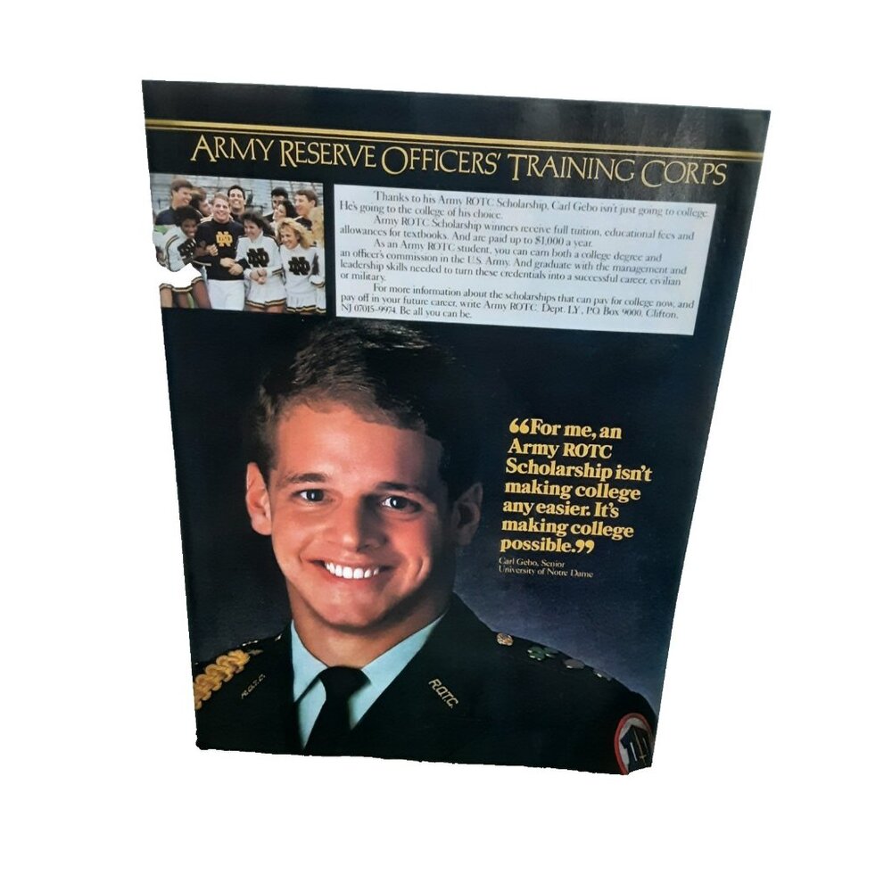 1986 U.S. Army ROTC Vintage Print Ad Carl Gebo Notre Dame